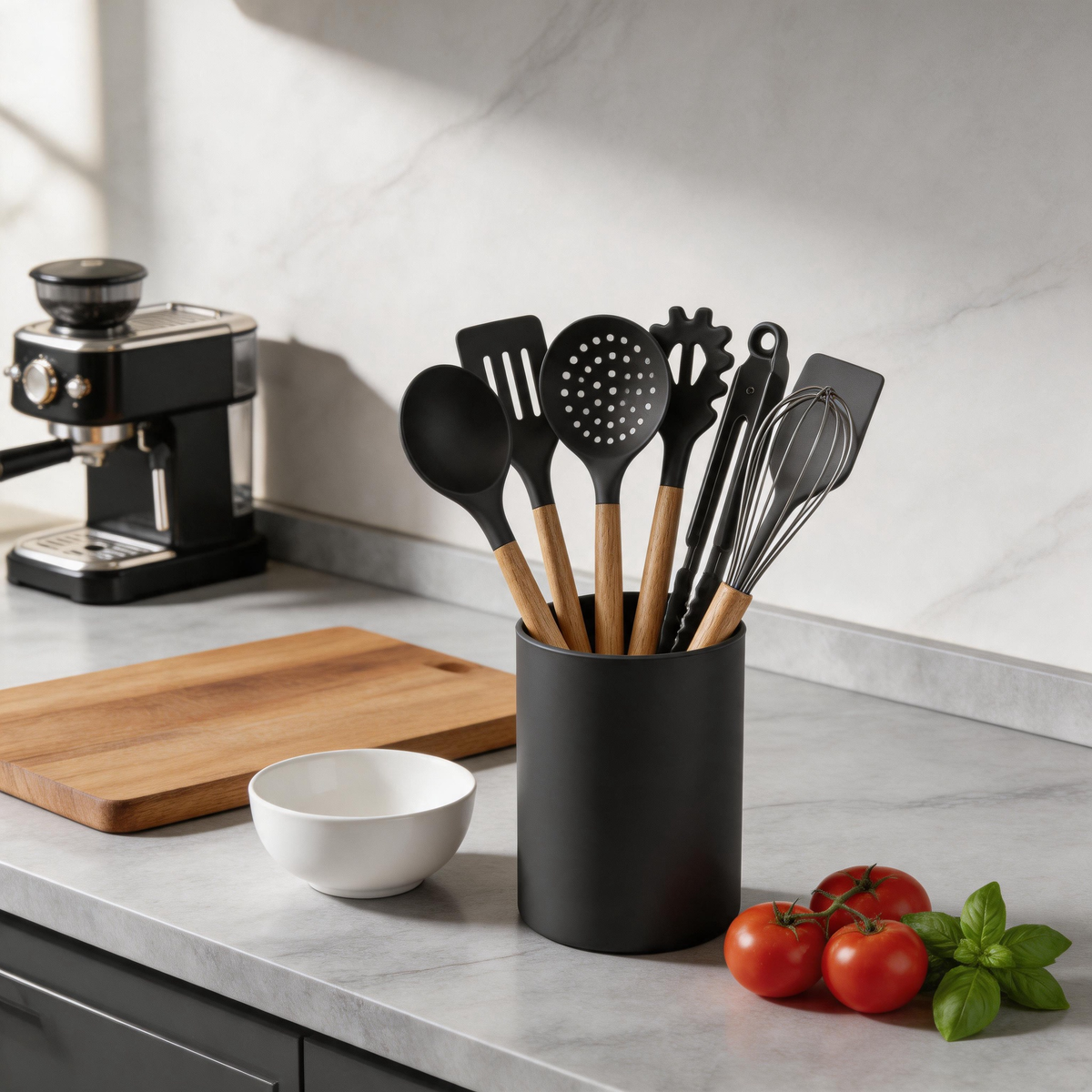 Silicone Kitchen Utensils Set With Wooden Handles