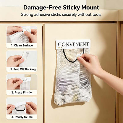 🛒Grocery Garbage Bag Holder Trash Bag Dispenser Sticky Wall Mounted Mesh