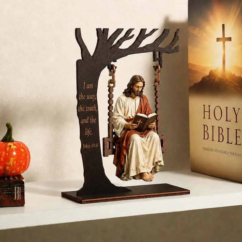 ✝️ Ivosoma® Jesus Swing Ornament – John 14:6 Faith Table Decor | Christian Bible Verse Home Decoration