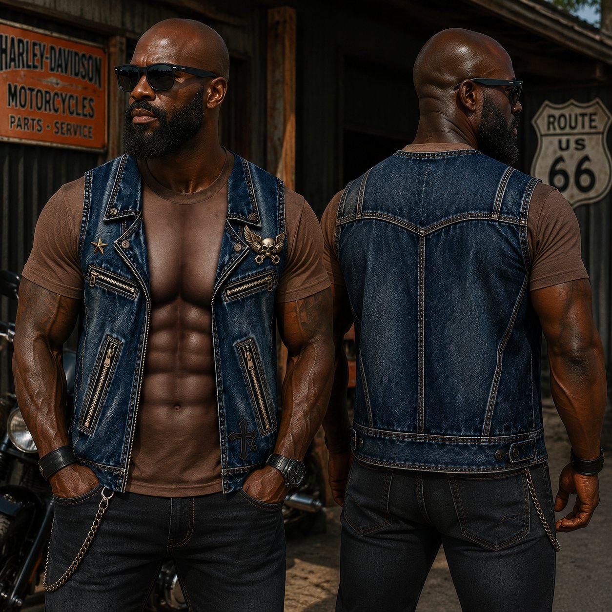 💪LAST DAY 50% OFF🔥Ivosoma® Personalized Six Pack ABS with Biker Vest Men Funny 3D T-Shirt – 😂🤘 Look Like a Biker, Feel Like a Legend!