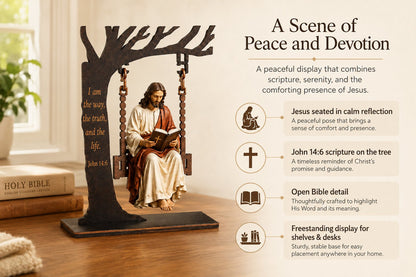 ✝️ Ivosoma® Jesus Swing Ornament – John 14:6 Faith Table Decor | Christian Bible Verse Home Decoration