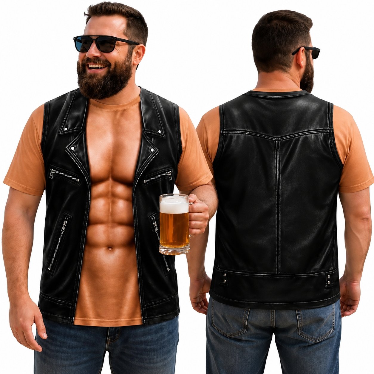 💪LAST DAY 50% OFF🔥Ivosoma® Personalized Six Pack ABS with Biker Vest Men Funny 3D T-Shirt – 😂🤘 Look Like a Biker, Feel Like a Legend!