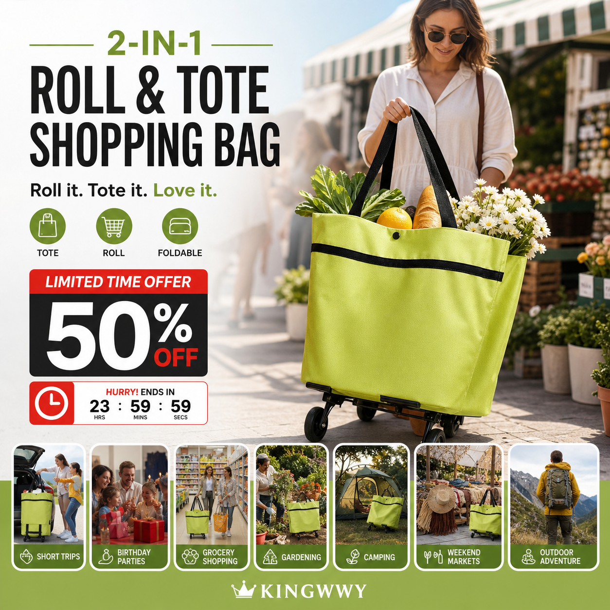 ❤Last Day 50% OFF🛒Ivosoma® Foldable 2-in-1 Rolling Shopping Bag