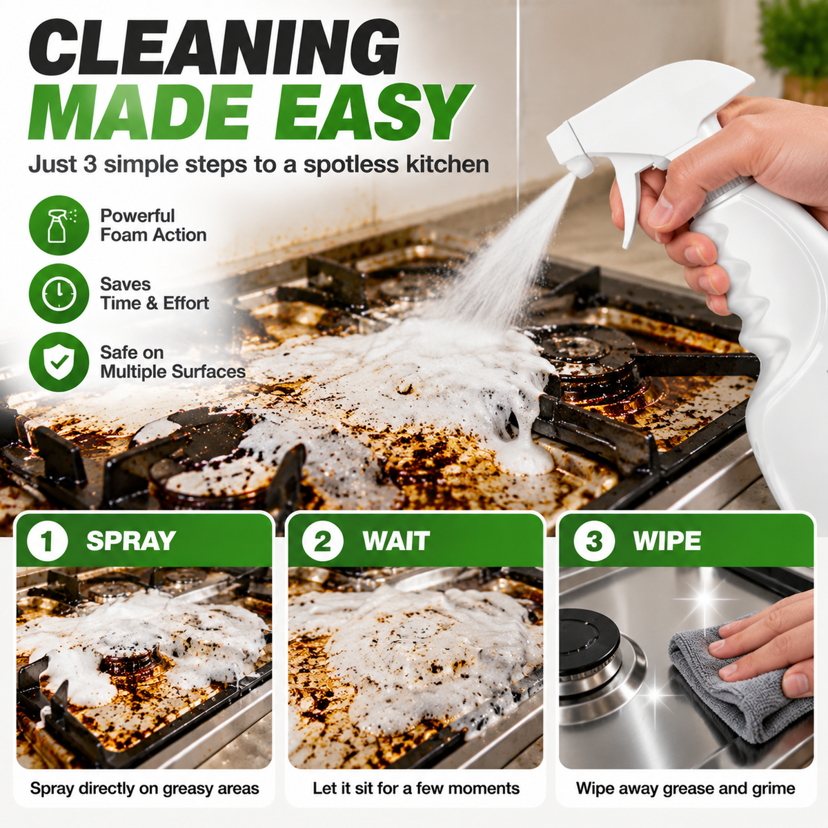 Ivosoma® Heavy Duty Kitchen Degreaser Spray – Powerful Grease Remover For Stove, Oven, Cabinets & Multiple Surfaces upsell