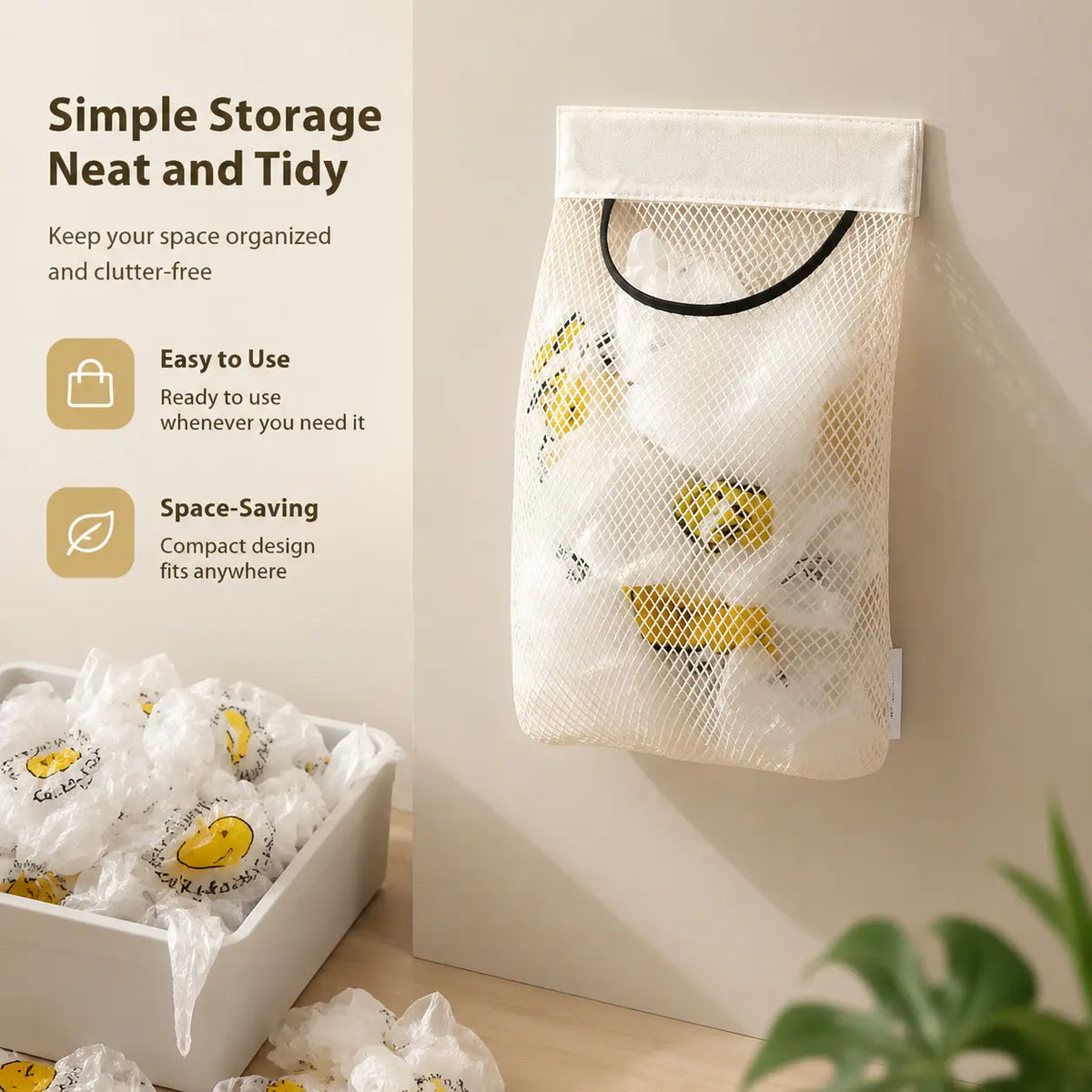 🛒Grocery Garbage Bag Holder Trash Bag Dispenser Sticky Wall Mounted Mesh
