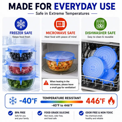 IVOSOMA® 🥗 6 PCS Silicone Stretch Lids – Reusable Food Covers for Bowls, Pots, Cups & Fresh Food Storage