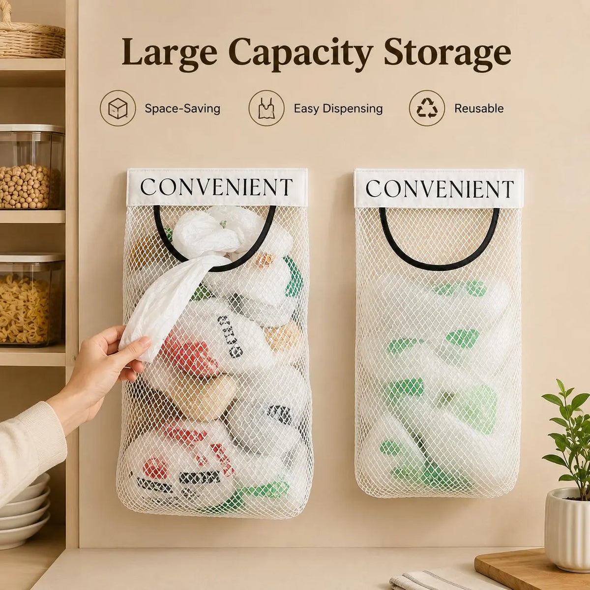 🛒Grocery Garbage Bag Holder Trash Bag Dispenser Sticky Wall Mounted Mesh