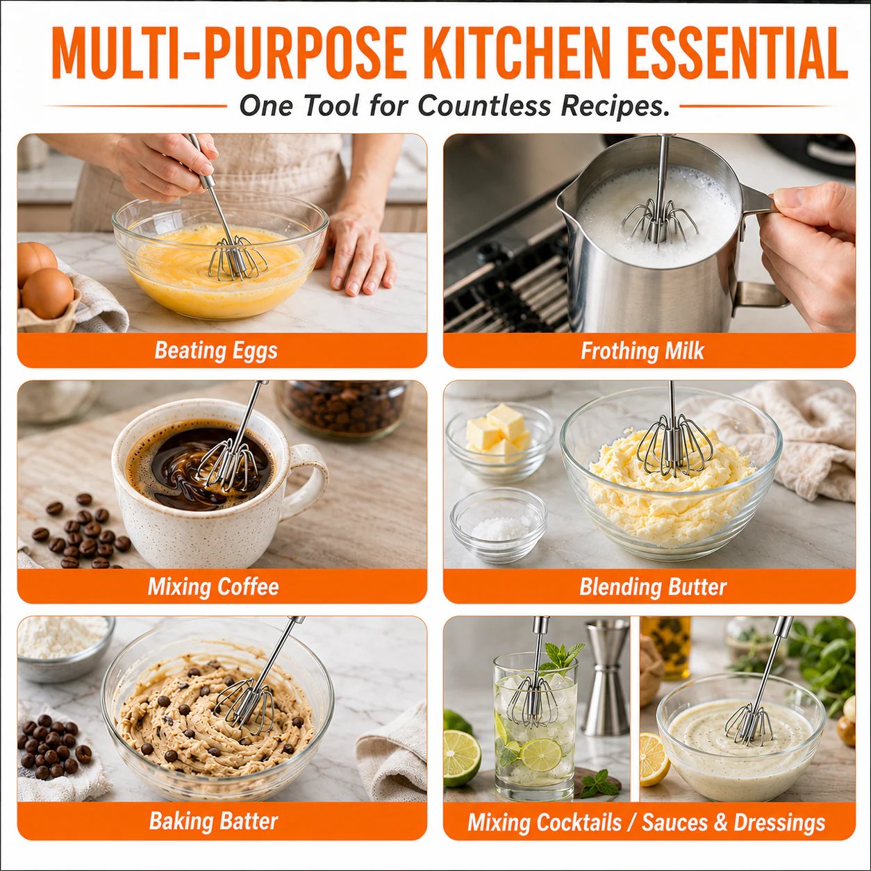 🎉LAST DAY 50% OFF ✨IVOSOMA®Stainless Steel Hand-Push Rotary Whisk – Effortless Mixing in Seconds!