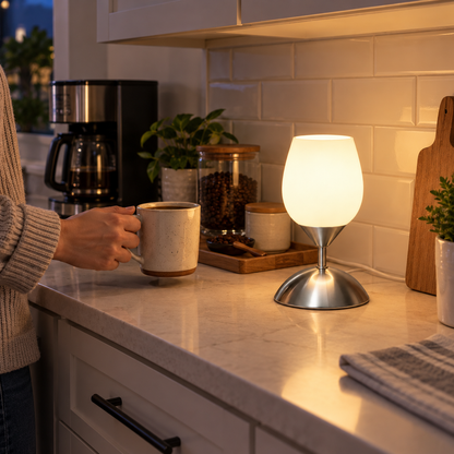 Boncoo Small 3-Level Dimmable Touch Table Lamp With Opal Glass Shade