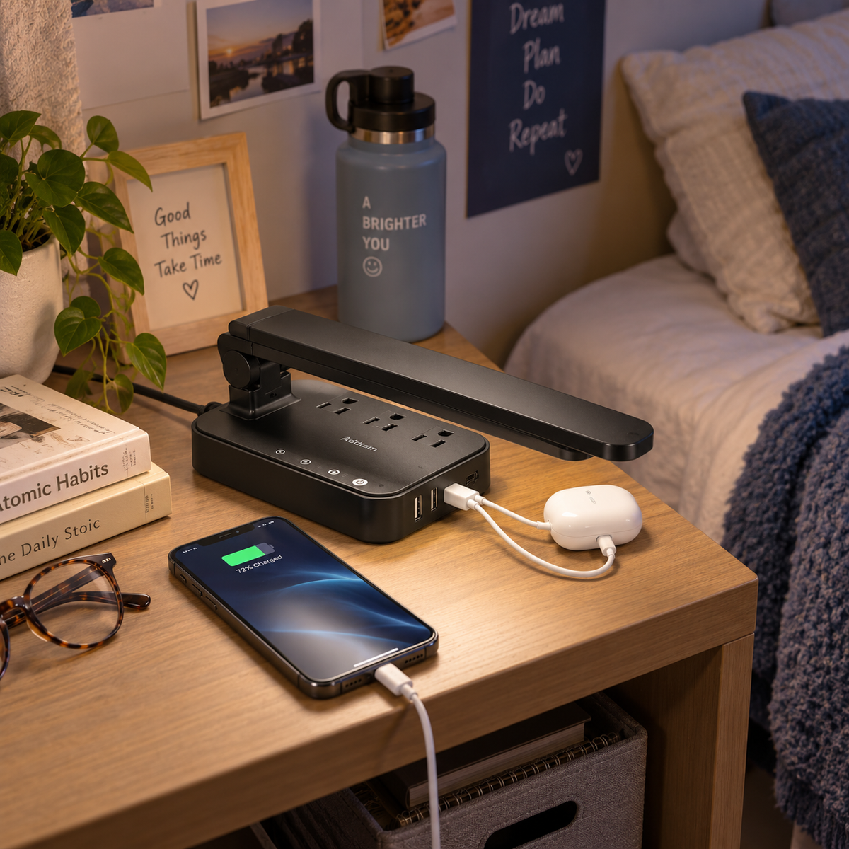 Addtam LED Desk Lamp with Power Strip & USB Charging Ports
