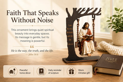 ✝️ Ivosoma® Jesus Swing Ornament – John 14:6 Faith Table Decor | Christian Bible Verse Home Decoration