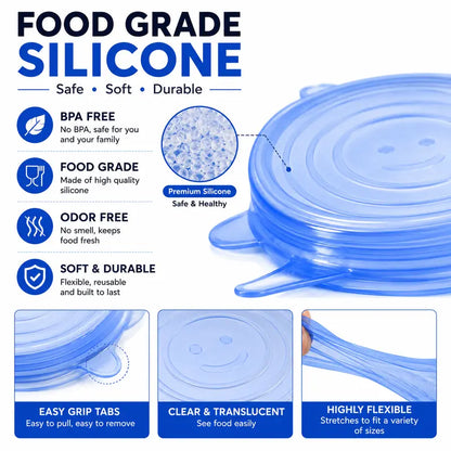 IVOSOMA® 🥗 6 PCS Silicone Stretch Lids – Reusable Food Covers for Bowls, Pots, Cups & Fresh Food Storage