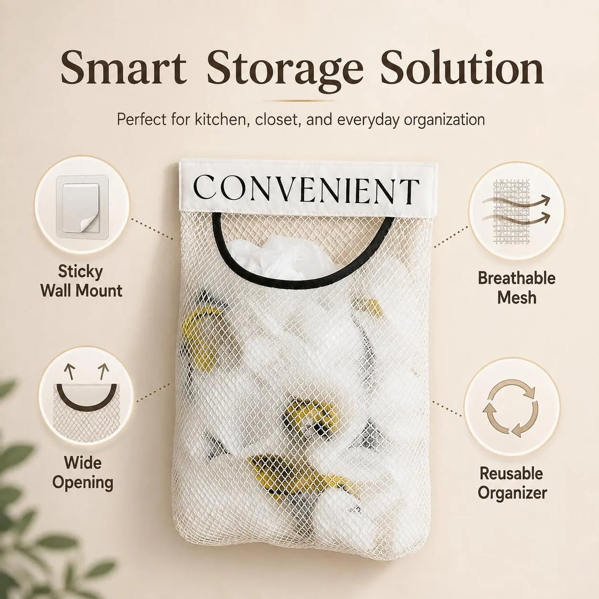 🛒Grocery Garbage Bag Holder Trash Bag Dispenser Sticky Wall Mounted Mesh