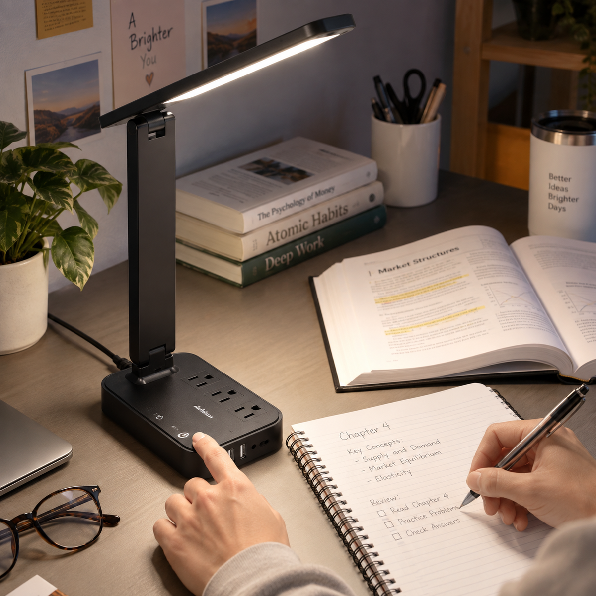 Addtam LED Desk Lamp with Power Strip & USB Charging Ports