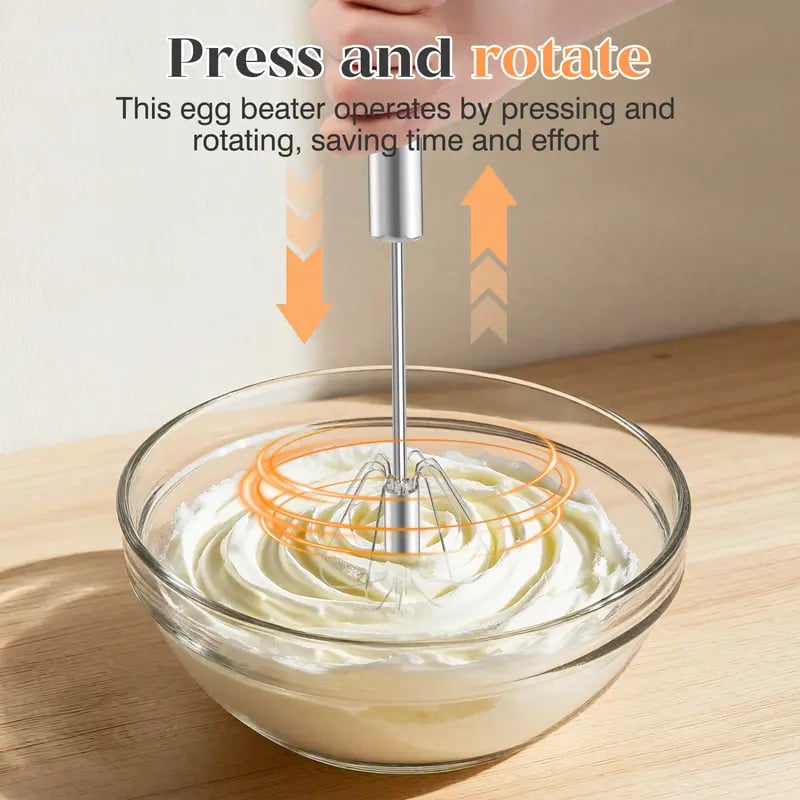 🎉LAST DAY 50% OFF ✨IVOSOMA®Stainless Steel Hand-Push Rotary Whisk – Effortless Mixing in Seconds!