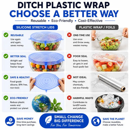 IVOSOMA® 🥗 6 PCS Silicone Stretch Lids – Reusable Food Covers for Bowls, Pots, Cups & Fresh Food Storage
