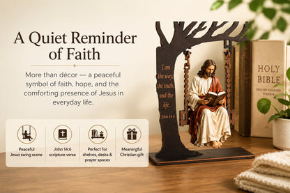 ✝️ Ivosoma® Jesus Swing Ornament – John 14:6 Faith Table Decor | Christian Bible Verse Home Decoration