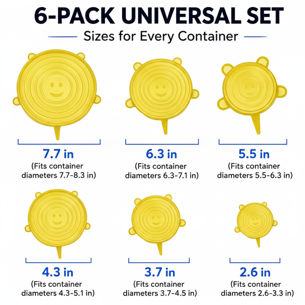 IVOSOMA® 🥗 6 PCS Silicone Stretch Lids – Reusable Food Covers for Bowls, Pots, Cups & Fresh Food Storage