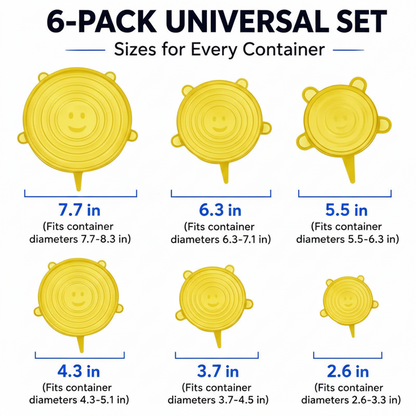 IVOSOMA® 🥗 6 PCS Silicone Stretch Lids – Reusable Food Covers for Bowls, Pots, Cups & Fresh Food Storage