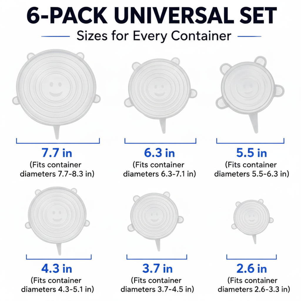 IVOSOMA® 🥗 6 PCS Silicone Stretch Lids – Reusable Food Covers for Bowls, Pots, Cups & Fresh Food Storage