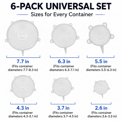 IVOSOMA® 🥗 6 PCS Silicone Stretch Lids – Reusable Food Covers for Bowls, Pots, Cups & Fresh Food Storage
