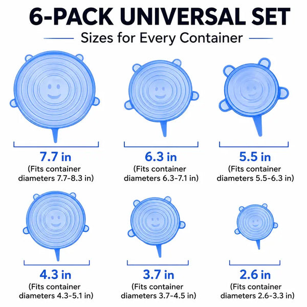 IVOSOMA® 🥗 6 PCS Silicone Stretch Lids – Reusable Food Covers for Bowls, Pots, Cups & Fresh Food Storage