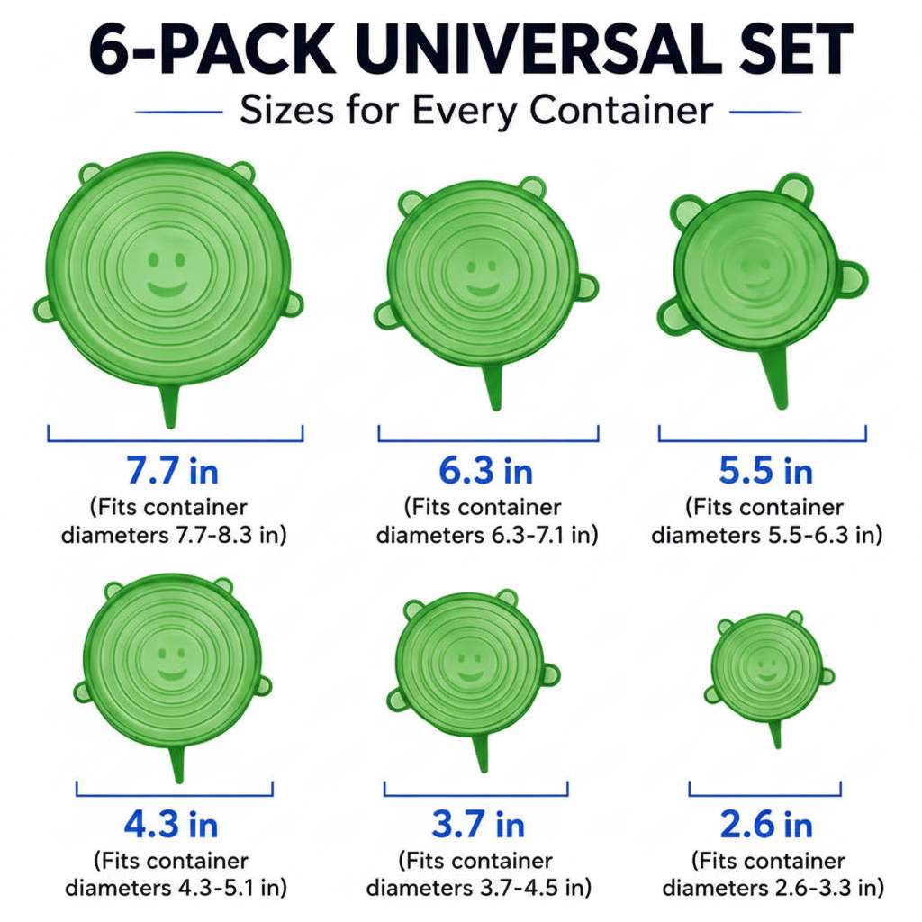 IVOSOMA® 🥗 6 PCS Silicone Stretch Lids – Reusable Food Covers for Bowls, Pots, Cups & Fresh Food Storage