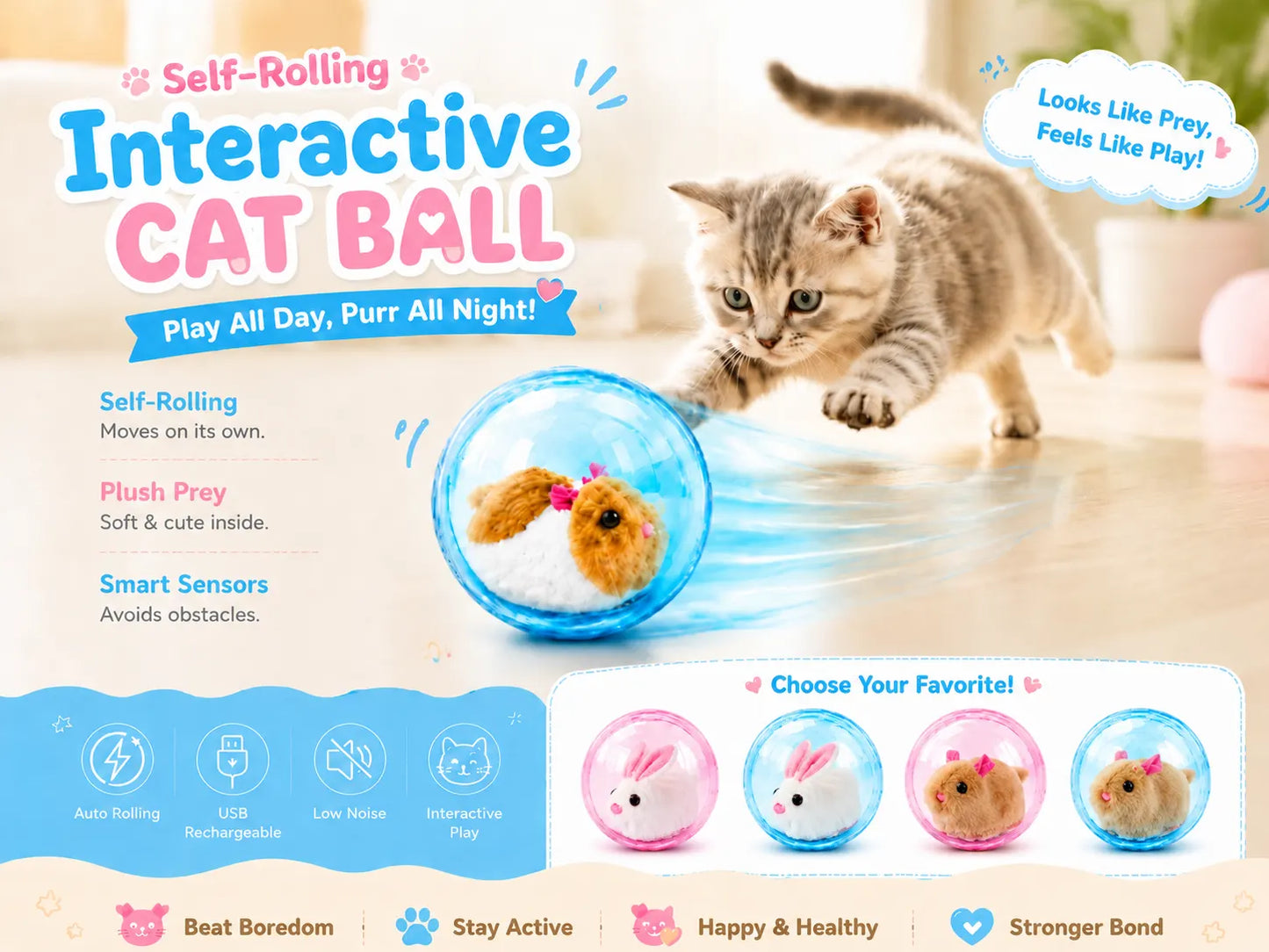 🔥LAST DAY 50% OFF ✨IVOSOMA® Self-Rolling Interactive Cat Ball