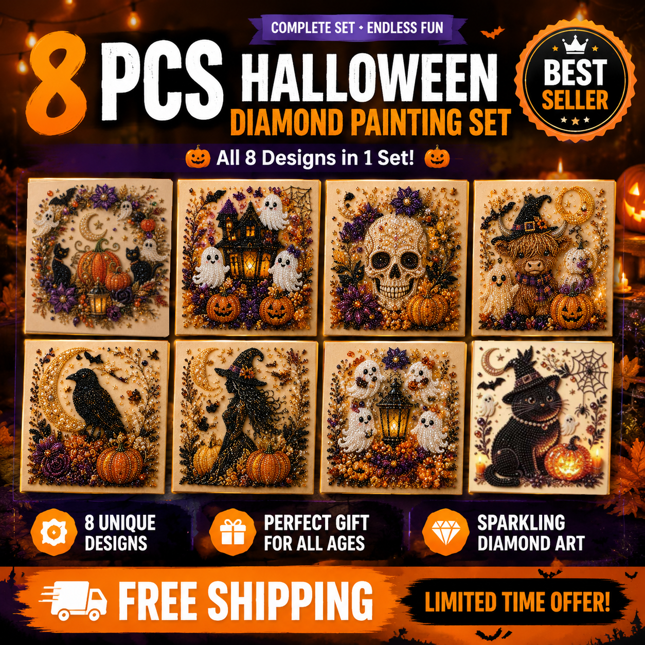 💥 Last Day 50% OFF – 👻✨IVOSOMA® Halloween Pearl Art DIY Kit – Turn Tiny Pearls into Spooky-Cute Magic
