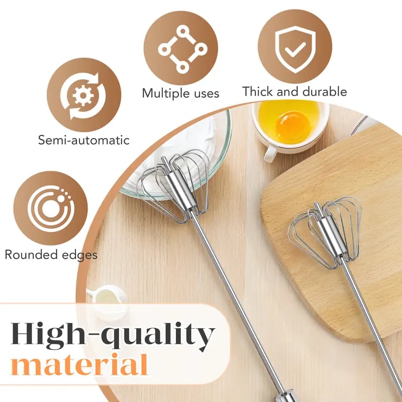 🥄✨LAST DAY 70% OFF ✨Ivosoma®Stainless Steel Hand-Push Rotary Whisk – Effortless Mixing in Seconds!（Upsell）