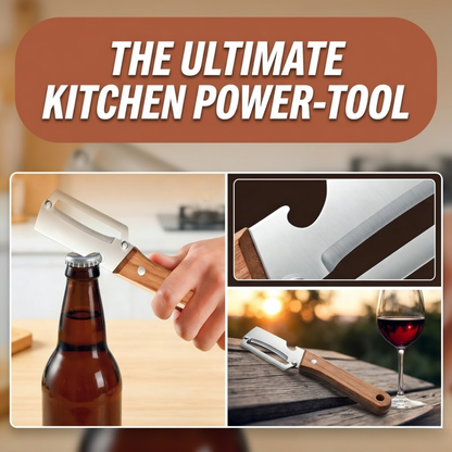 3-in-1 Stainless Steel Vegetable Peeler with Wooden Handle & Bottle Opener