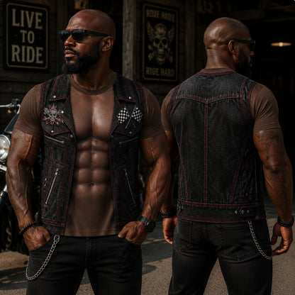 💪LAST DAY 50% OFF🔥Ivosoma® Personalized Six Pack ABS with Biker Vest Men Funny 3D T-Shirt – 😂🤘 Look Like a Biker, Feel Like a Legend!