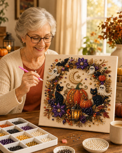 💥 Last Day 50% OFF – 👻✨IVOSOMA® Halloween Pearl Art DIY Kit – Turn Tiny Pearls into Spooky-Cute Magic
