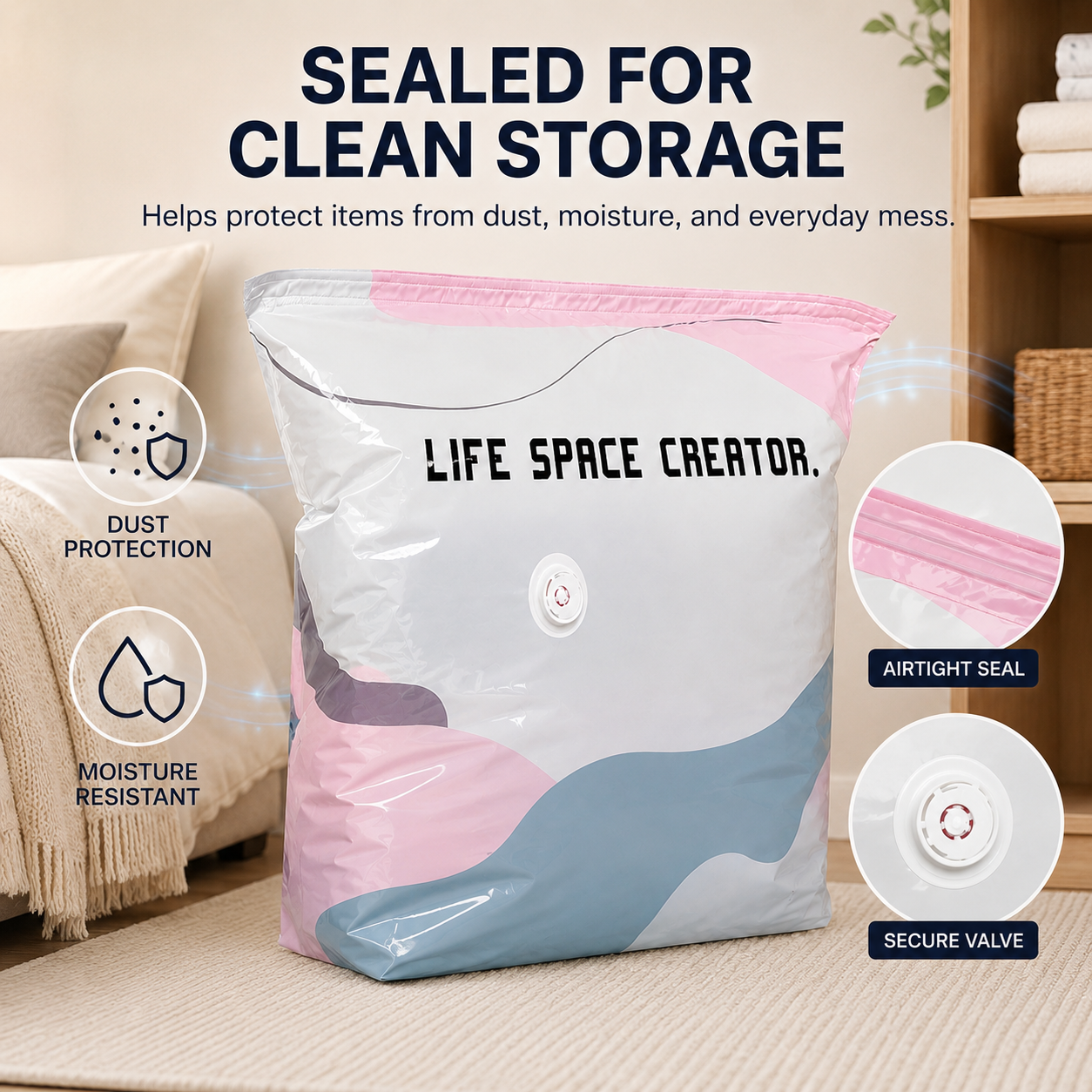 No-Pump Vacuum Storage Compression Bags