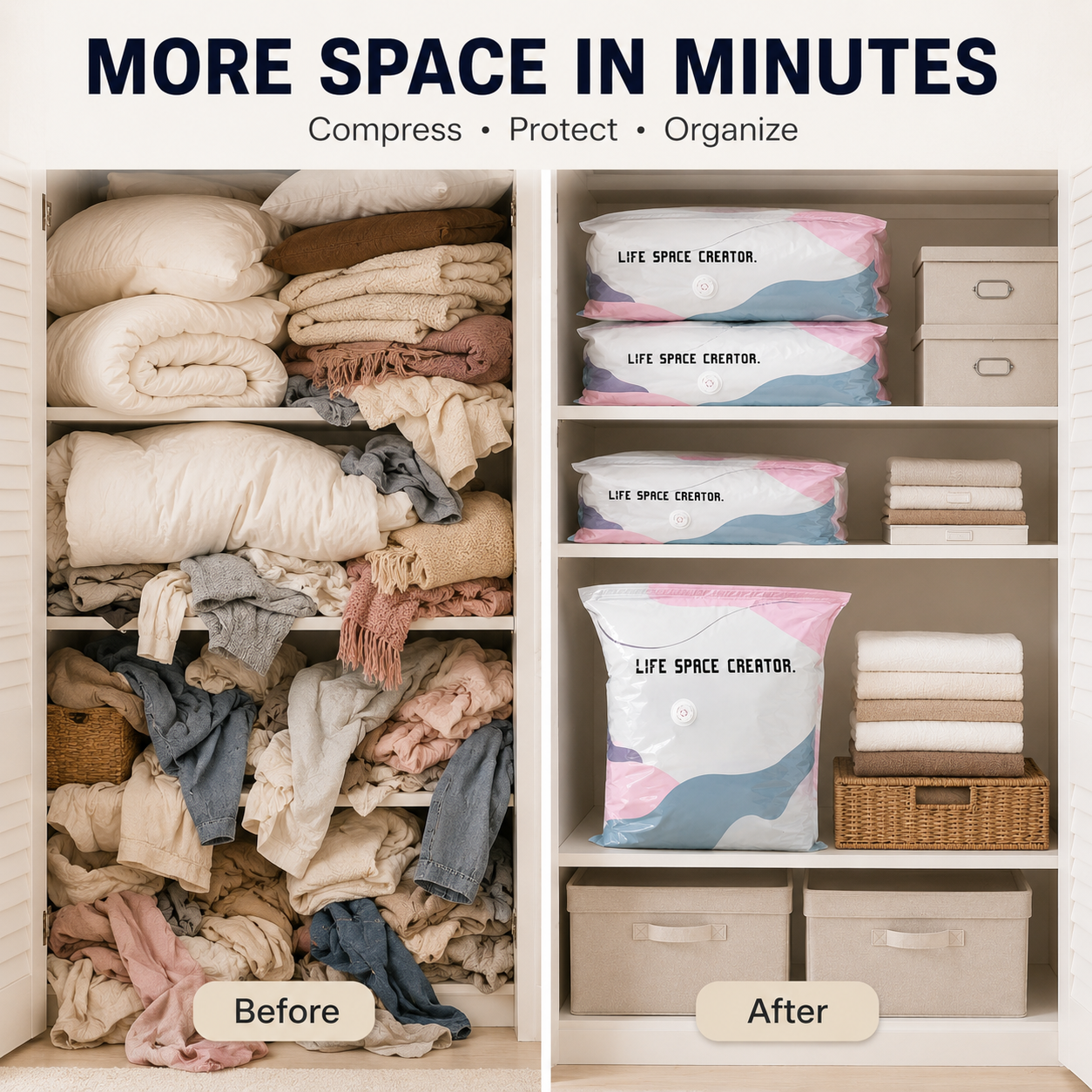 No-Pump Vacuum Storage Compression Bags