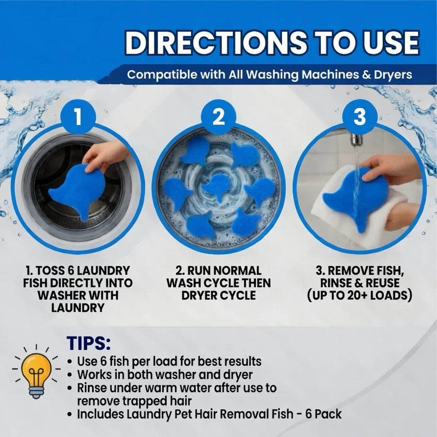 Ivosoma® Laundry Pet Hair Removal Fish – 6 Pack