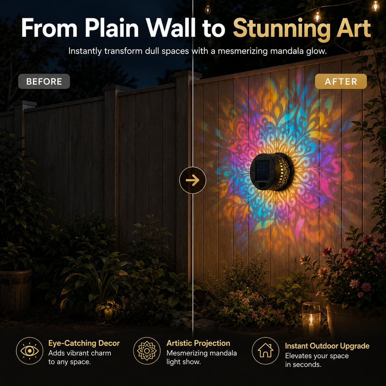 NAVOZILO®🏡☀️Seven-Color Changing Solar Mandala Projection Wall Light