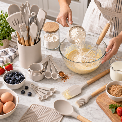 Umite Chef 33-Piece Silicone Kitchen Utensil Set with Wooden Handles