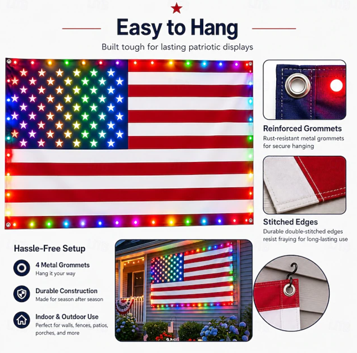 🔥75% Off Sale on July 4-Solar American Flag Lights Outdoor