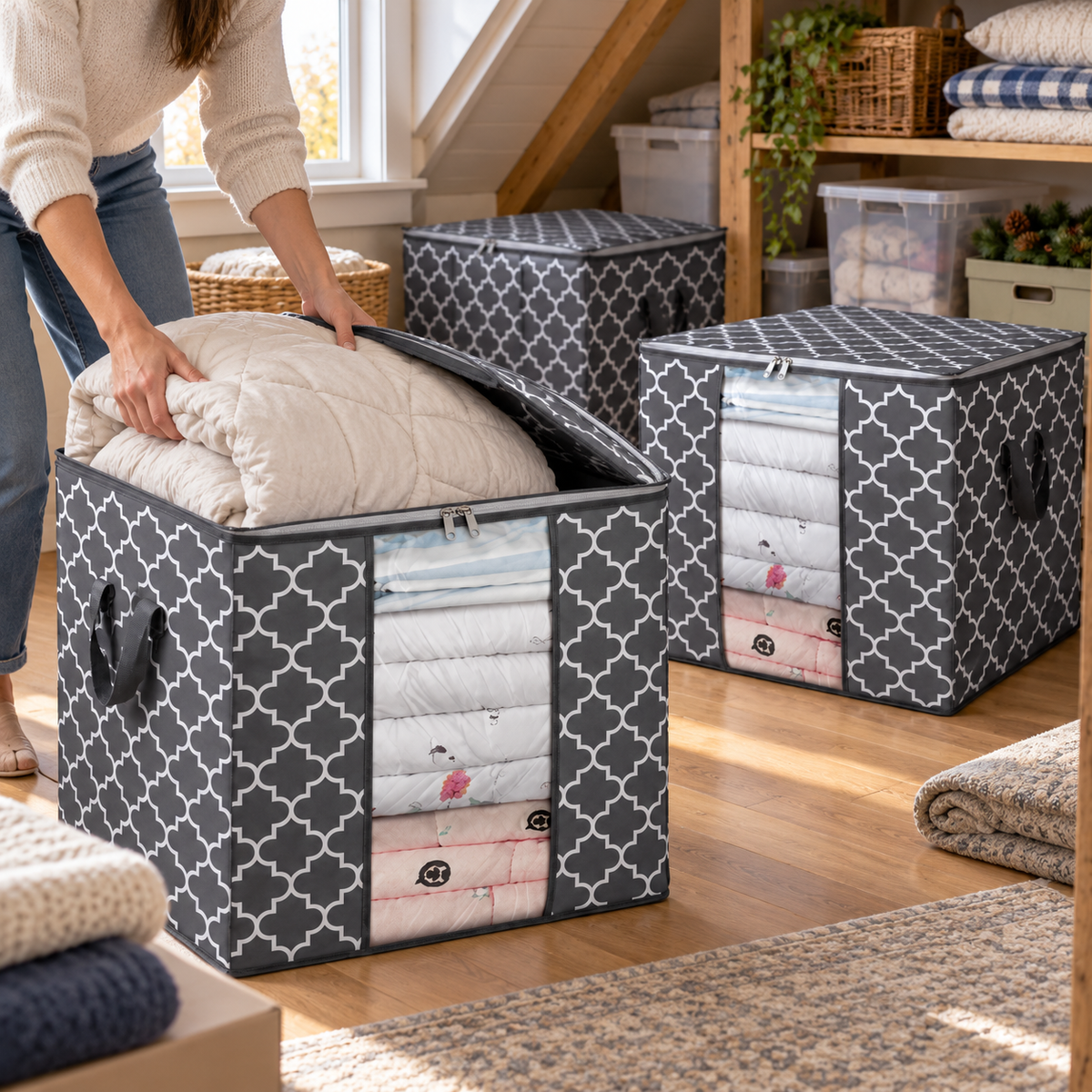WISELIFE 100L Foldable Storage Bags with Clear Window