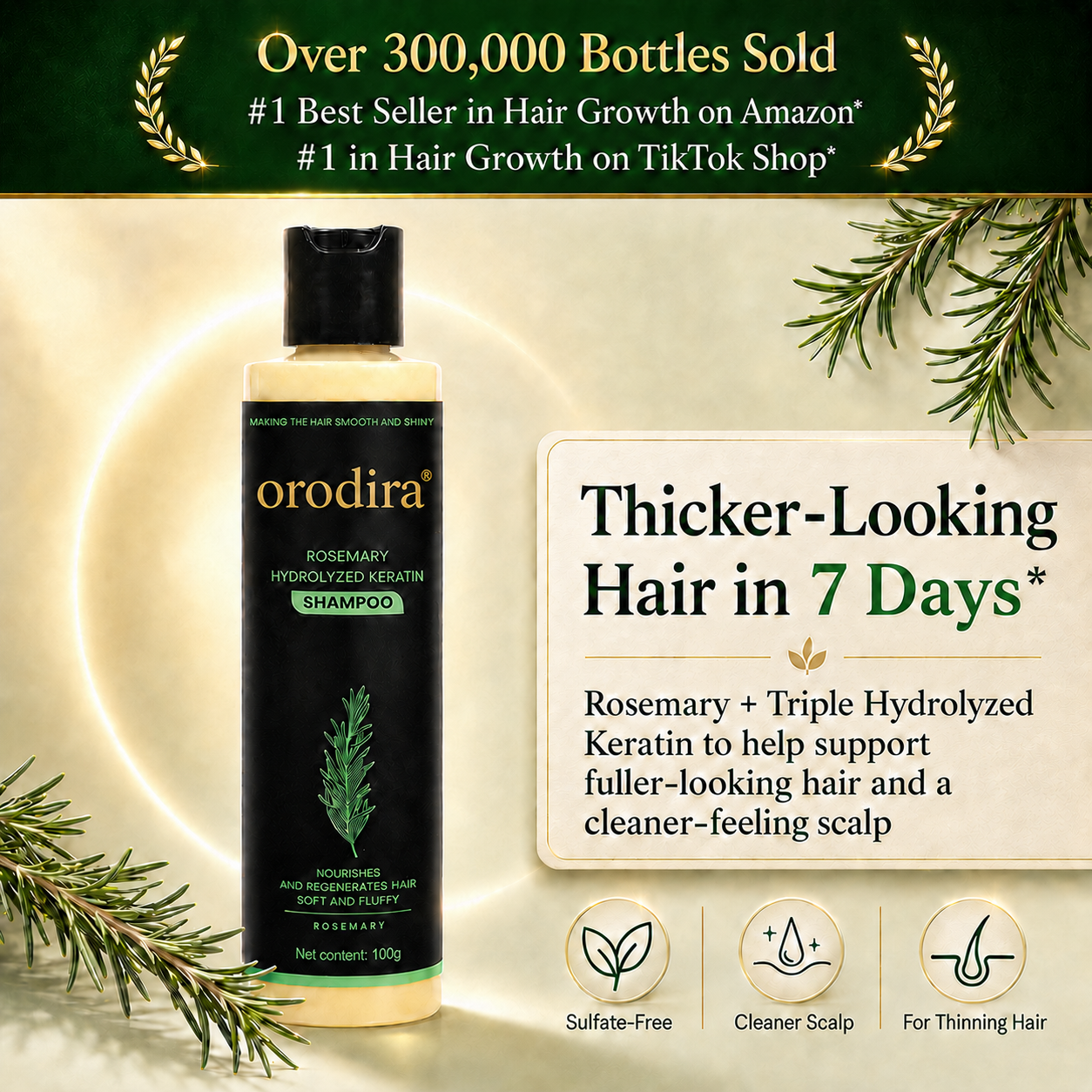 🔥💞LAST DAY 75% OFF ✨Rosemary Keratin Shampoo | Hair Growth & Anti-Dandruff Scalp Treatment