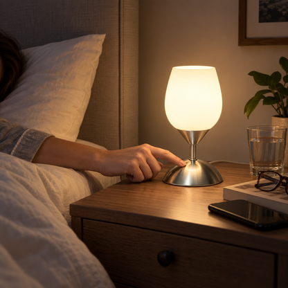 Boncoo Small 3-Level Dimmable Touch Table Lamp With Opal Glass Shade