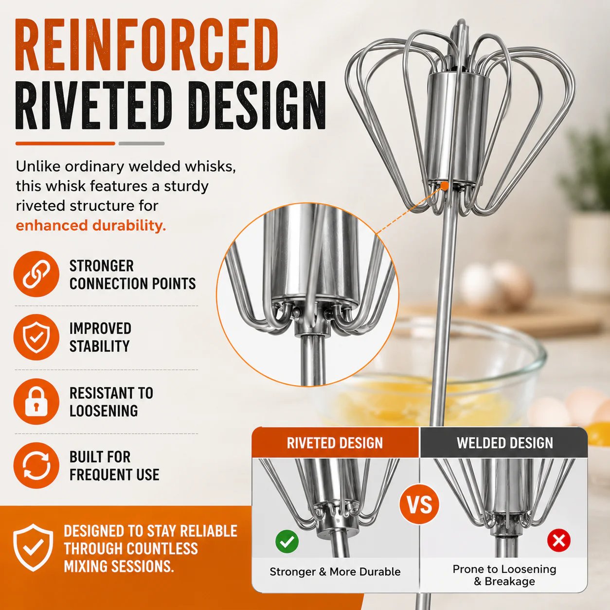 🎉LAST DAY 50% OFF ✨IVOSOMA®Stainless Steel Hand-Push Rotary Whisk – Effortless Mixing in Seconds!