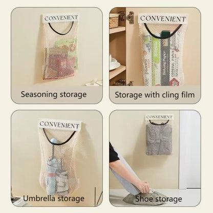 🛒Grocery Garbage Bag Holder Trash Bag Dispenser Sticky Wall Mounted Mesh