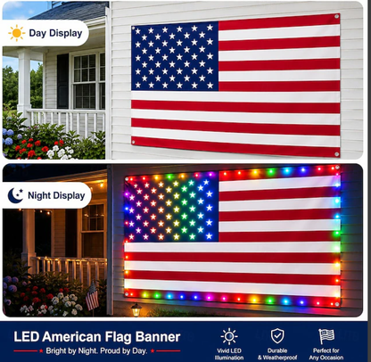 🔥75% Off Sale  American Flag Lights Outdoor, USA Flag With 98 Bright Leds