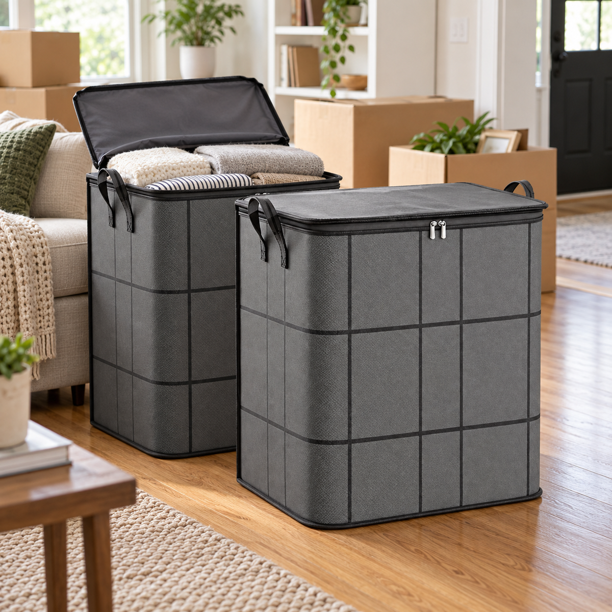 Foldable Moving Storage Bins with Reinforced Handles