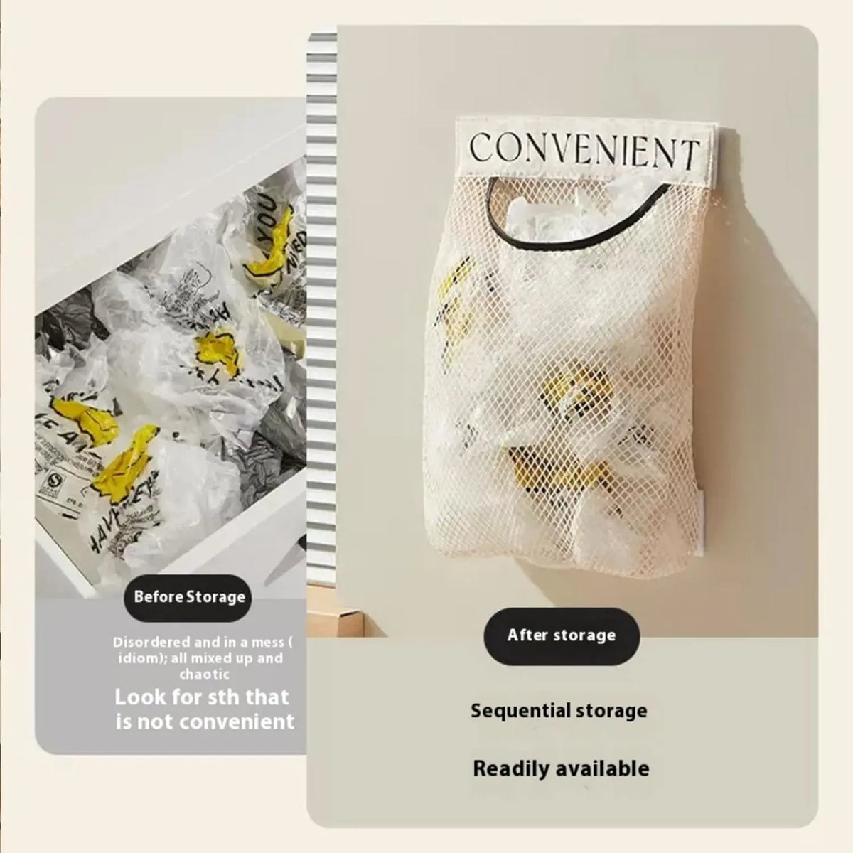 🛒Grocery Garbage Bag Holder Trash Bag Dispenser Sticky Wall Mounted Mesh