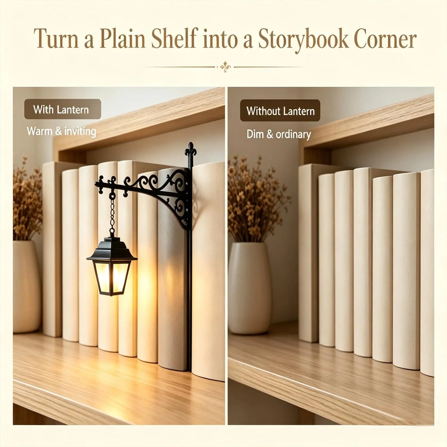 IVOSOMA® Mini Library Lantern Shelf Lamp for Cozy Reading Nook Decor