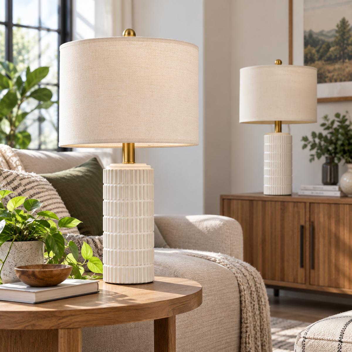 PoKat 20.75" Modern Ceramic Table Lamps — Set of 2