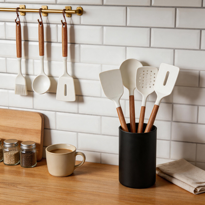 Wood Handle Silicone Cooking Utensils Set